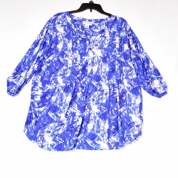 C. D. Daniels Women's Blue Roll Tap Sleeve Blouse Size 1X - Picture 1 of 4